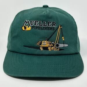 Vintage 90s Mueller Pipeliners Hat Baseball Cap 5 Panel A-Frame Snapback Green